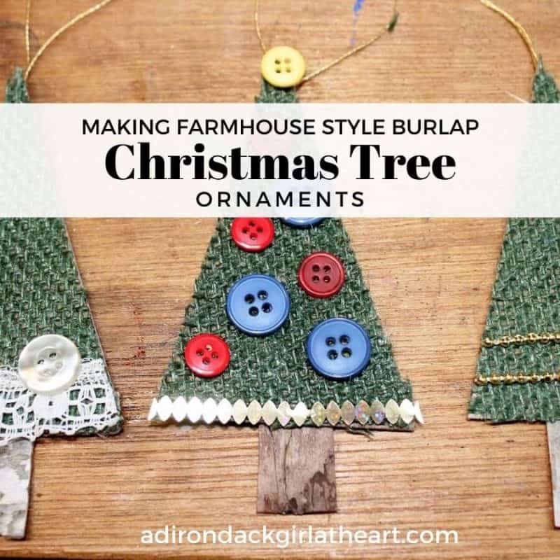 burlap Christmas tree ornaments with related text: learn how to make them