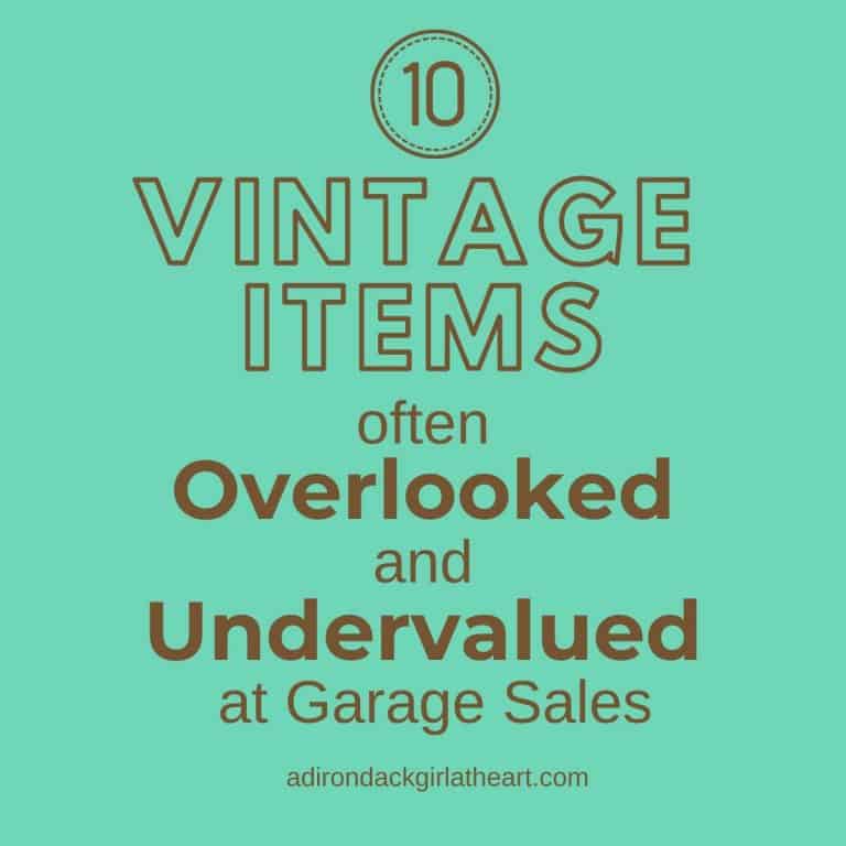 Turquoise background with text overlay: 10 vintage items often overlooked & undervalued at Garage Sales