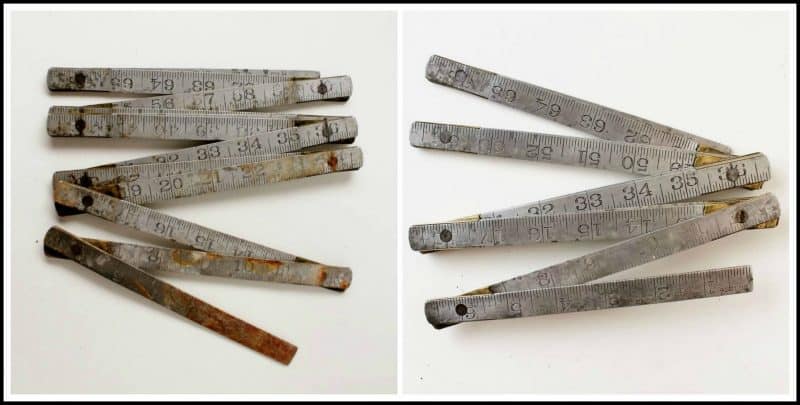 vintage folding ruler before and after rust