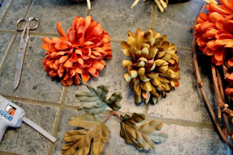 Materials for making faux mum wreath
