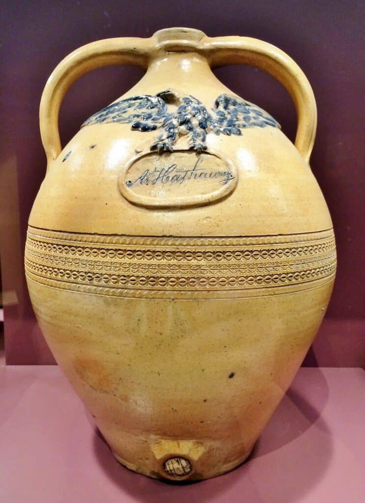 Large ovoid stoneware crock with cobalt decoration