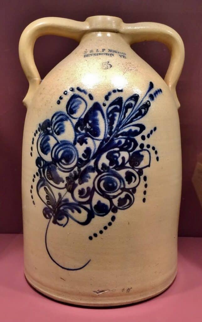 Large 2-handled stoneware crock with huge cobalt decoration