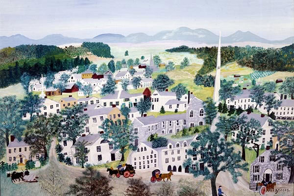 Folk art landscape of town of Bennington Vt