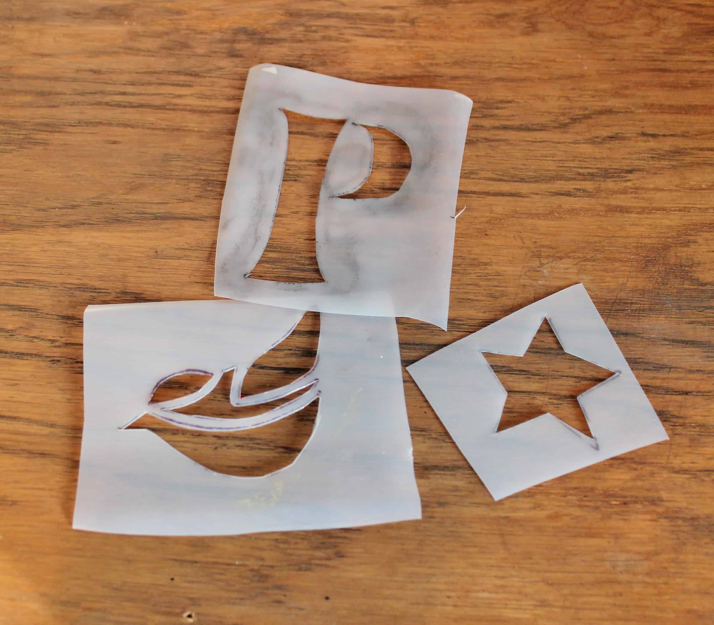 Handmade P, Bird, and Star stencils
