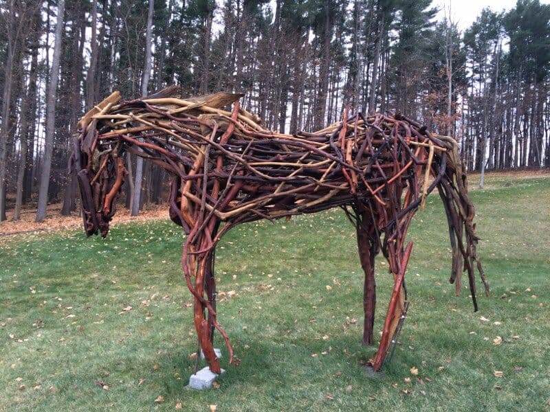 Horse sculpture made of sticks