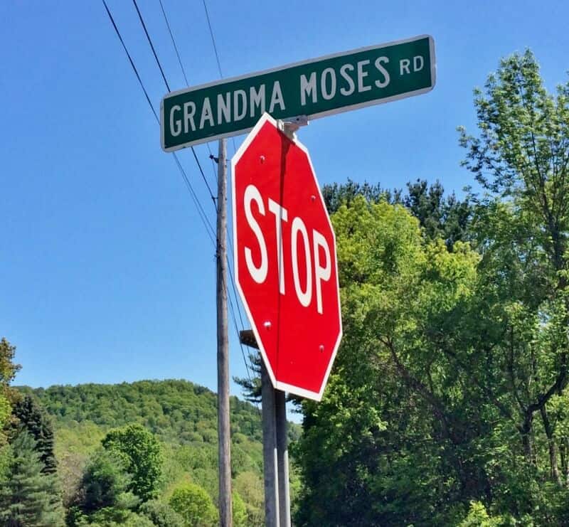 Green street signe reading Grandma Moses Rd.