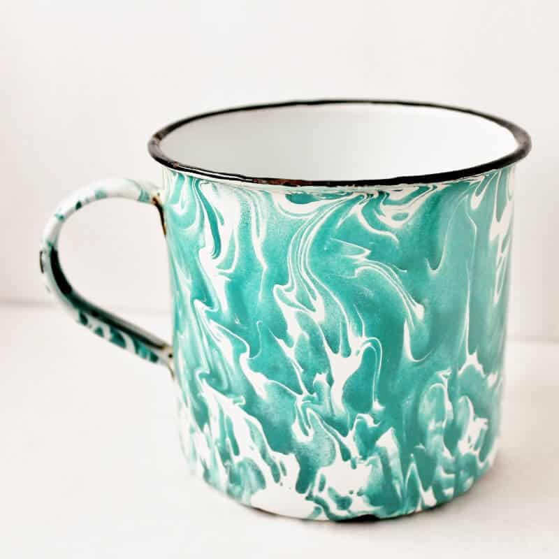Vintage Green Swirl enamelware cup (800x800) Antique turquoise marbled enamelware cup