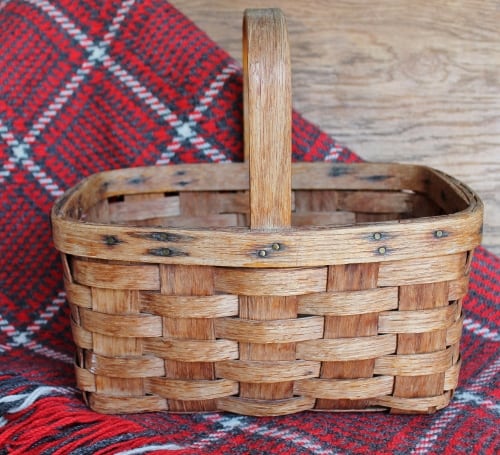 vintage pendleton throw and oak splint basket
