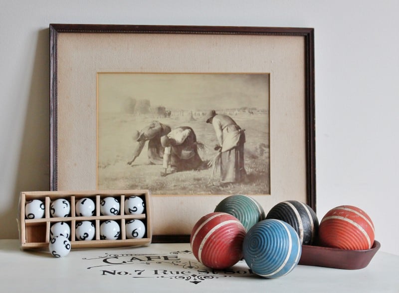 vintage print, croquet ball, ceramic balls