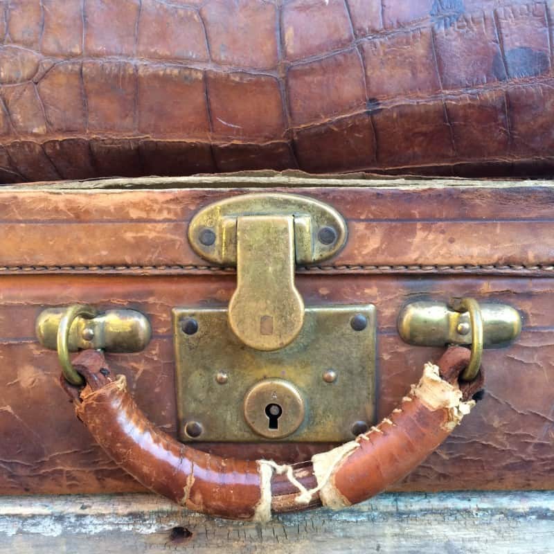 vintage alligator bag and leather briefcase
