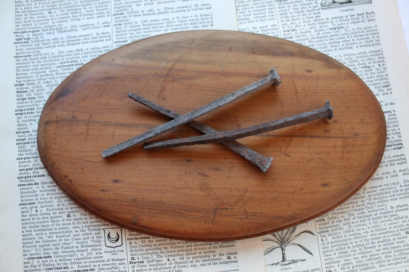 Vintage plaque & square head nails