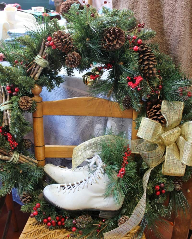 Christmas wreath with skates at shaker craft fair