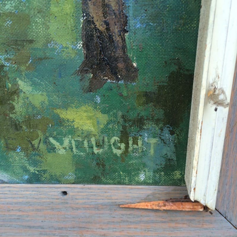E. Vought signature on vintage landscape