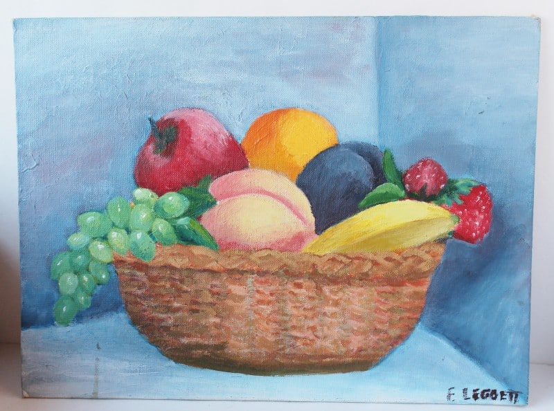 Naive vintage oil painting of still life fruit basket
