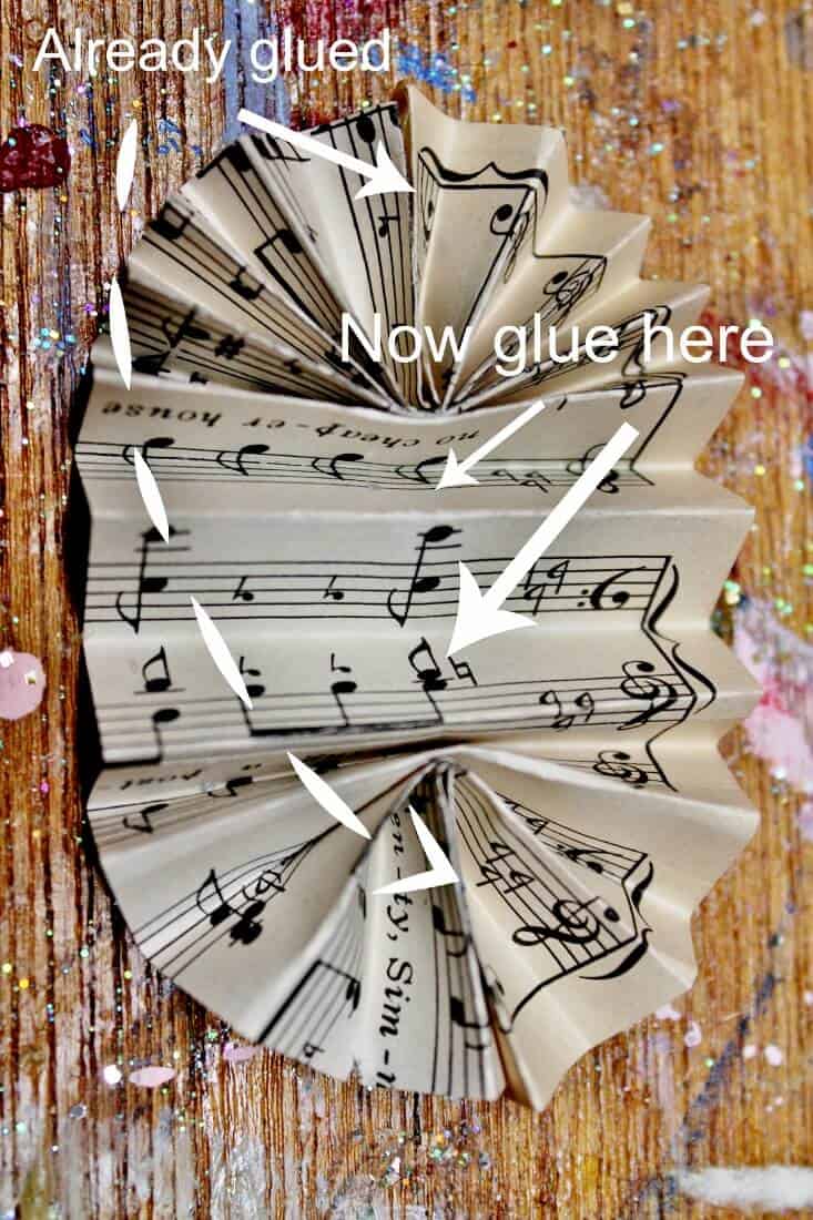 Where to apply glue on music paper rosette