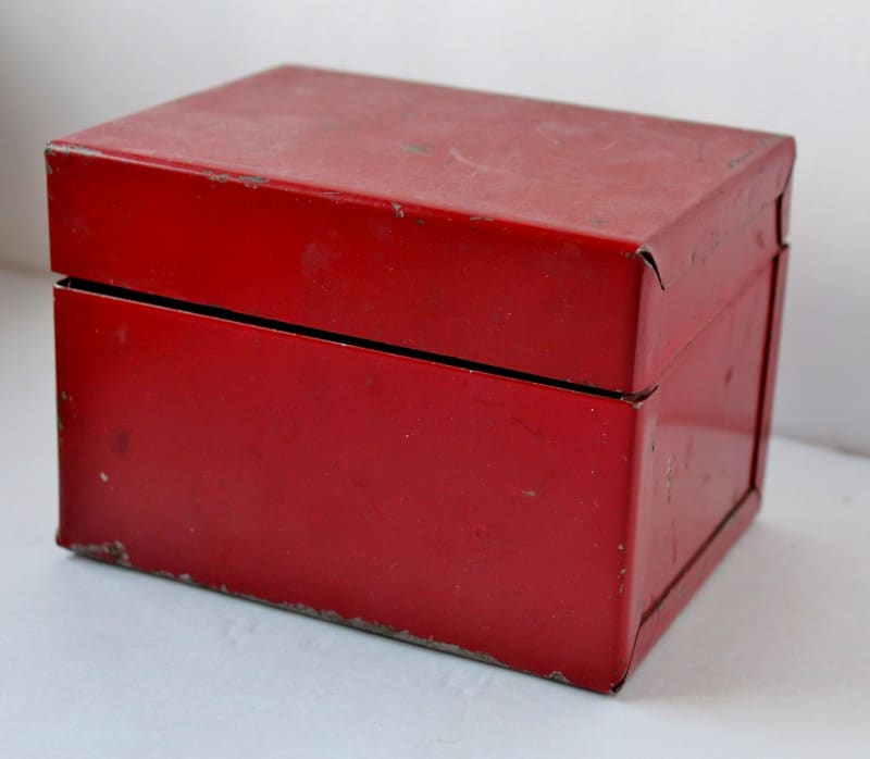 Vintage Red Metal Recipe Box