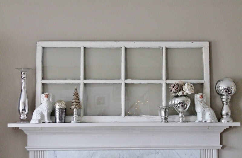 Start of winter white mantel: french door and staffordshire dogs