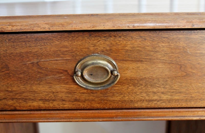 Close up of vintage wooden desk