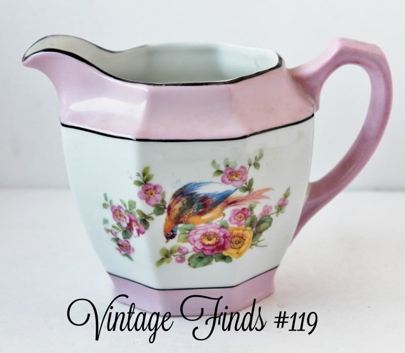 vintage china creamer with bird and flowers 