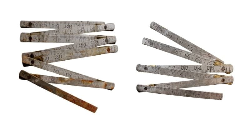 silver metal folding ruler: rusty before, clean after