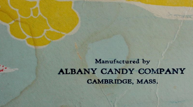 close up of vintage albany candy company box