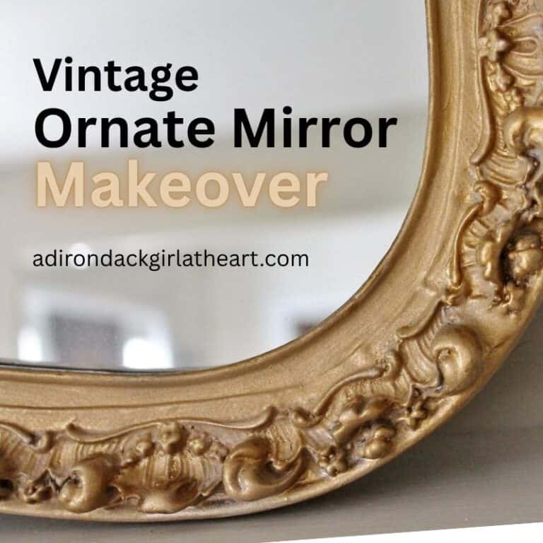 Vintage Ornate Mirror makeover showing close up of ornate gold frame