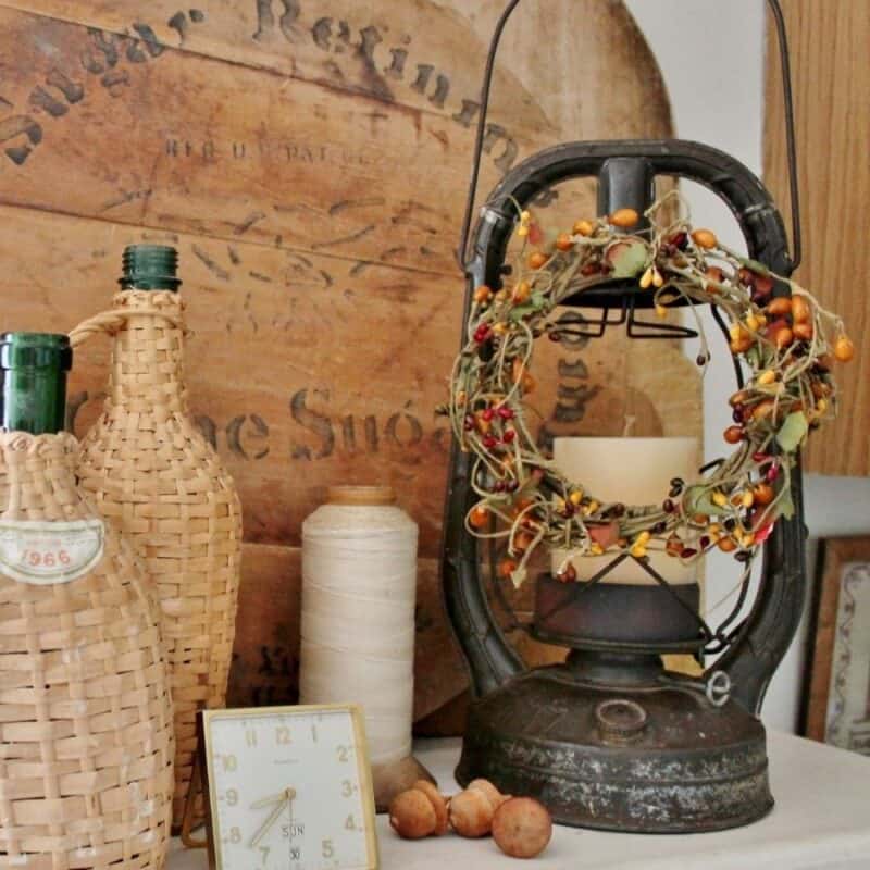 Antique Lantern Turned Into a Fall Candle Holder