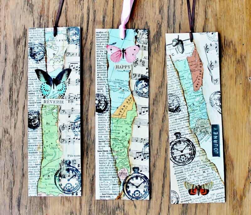 3 finished altered art bookmarks