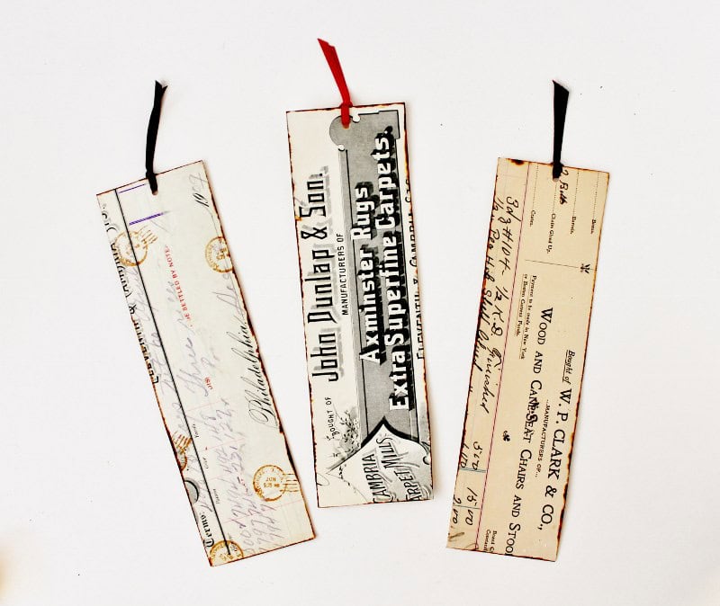 bookmarks made out of antique receipts