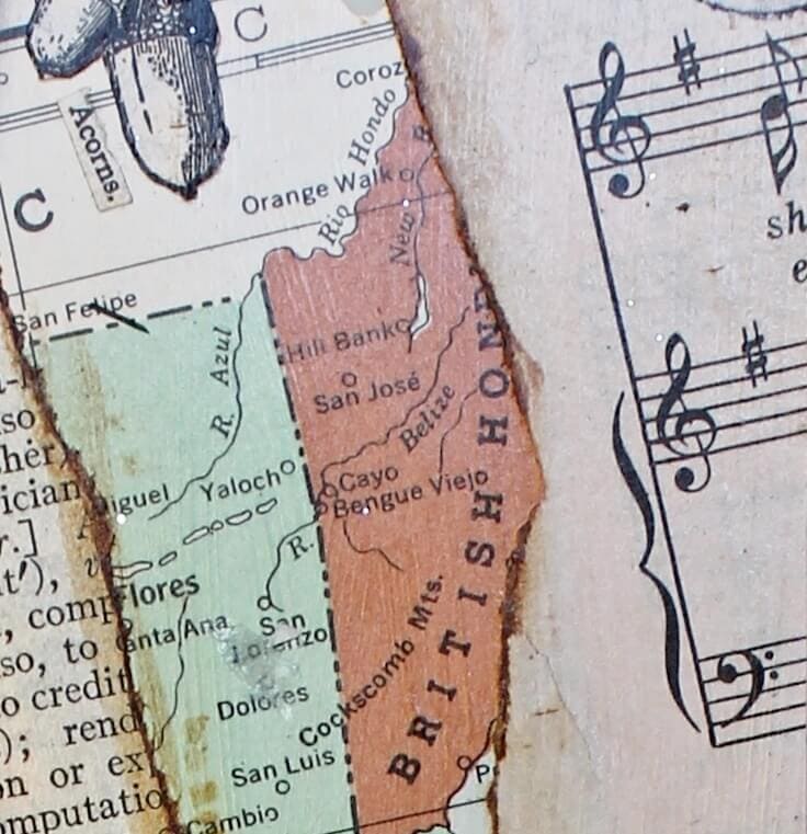 pieces of vintage paper, some aged, glued down together on the bookmark