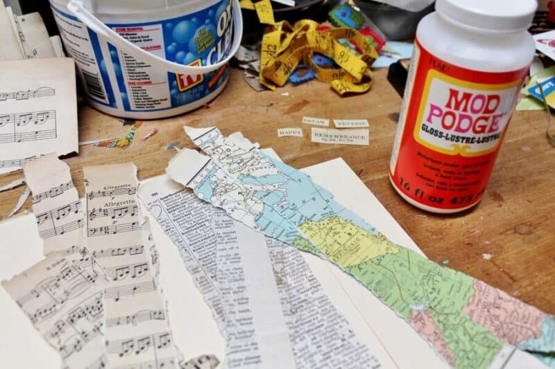 Torn paper and cut cardstock for vintage bookmarks