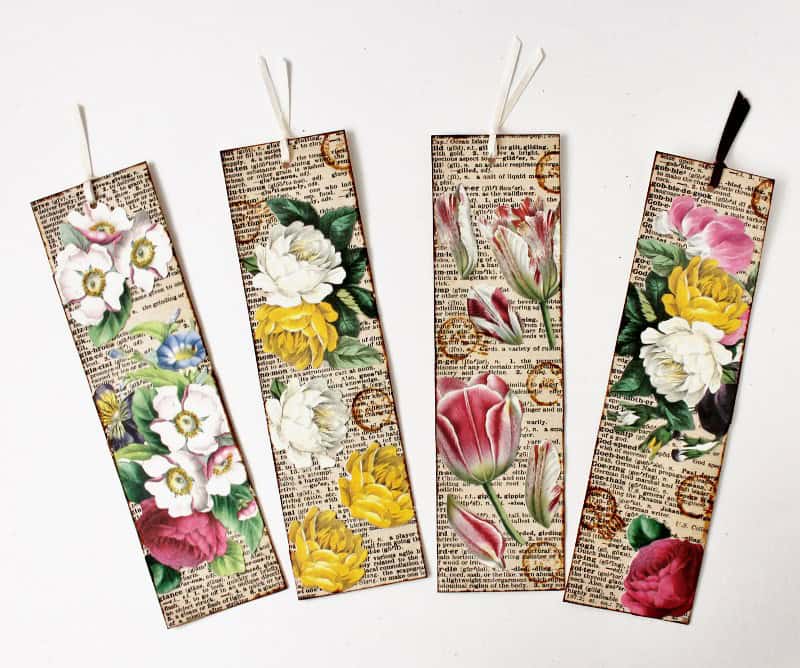 4 floral mixed media bookmarks