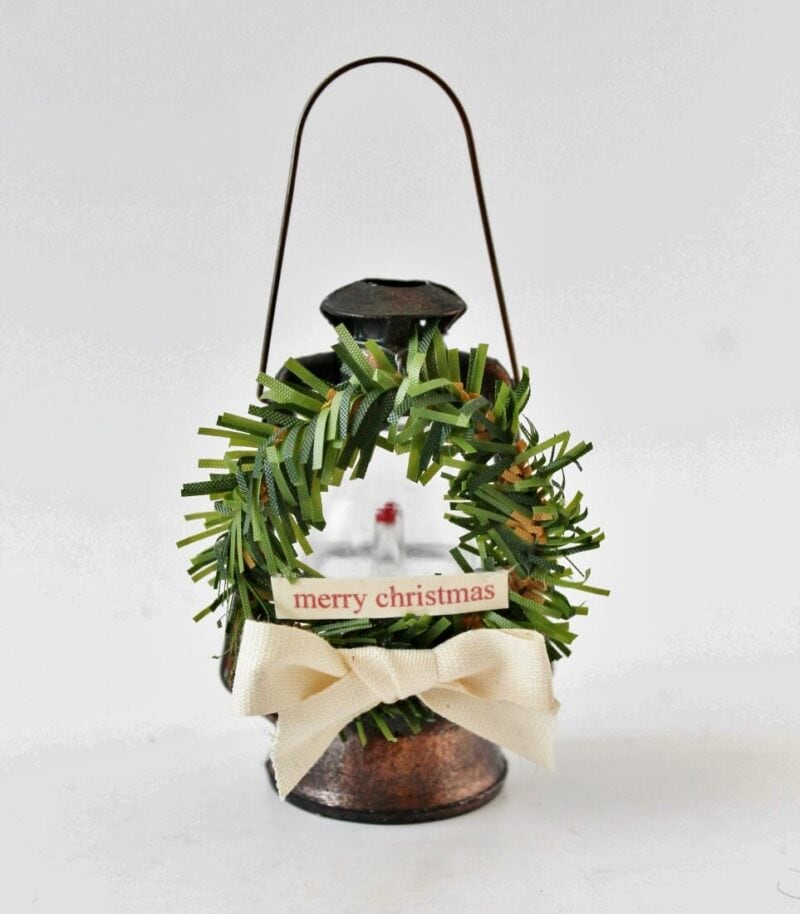 mini lantern with mini wreath