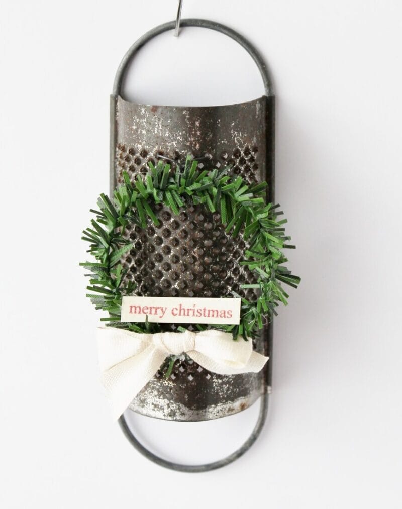 mini wreath on a nutmeg grater