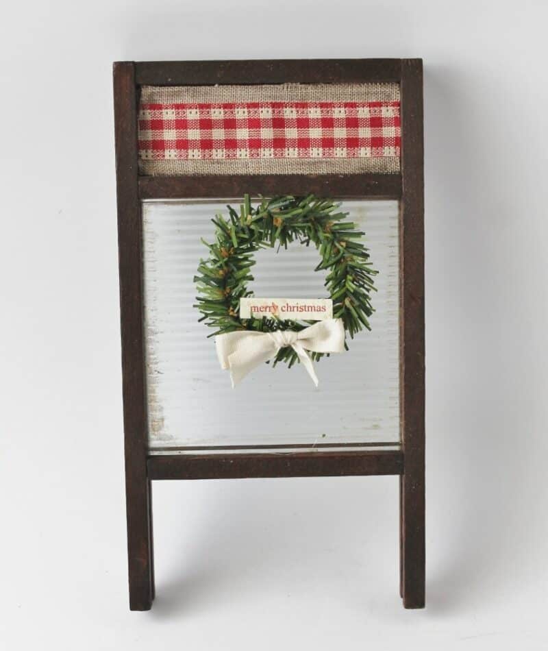 Mini wreath on a small washboard