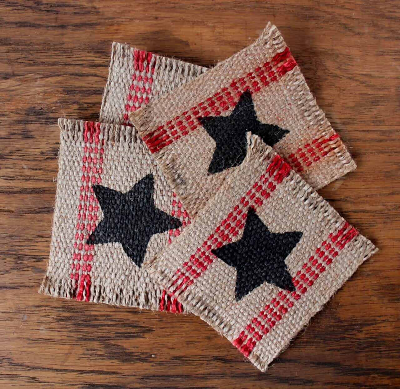 Stars stenciled on jute webbing for coasters