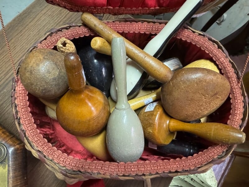 basket filled with antique darners