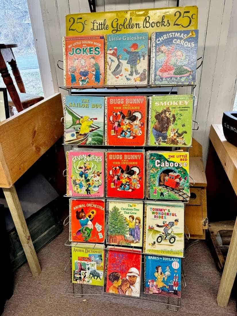 Display filled with vintage little golden books