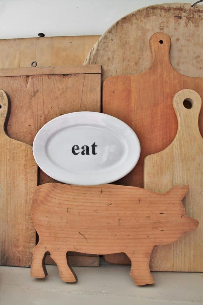 Vintage ironstone platter with "eat" stencil