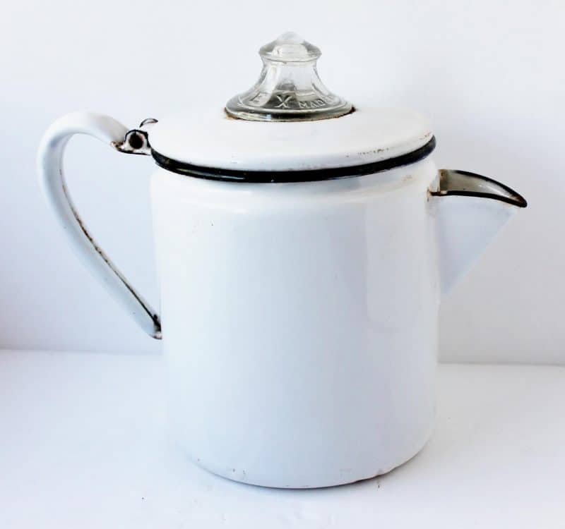 white enamel coffee pot