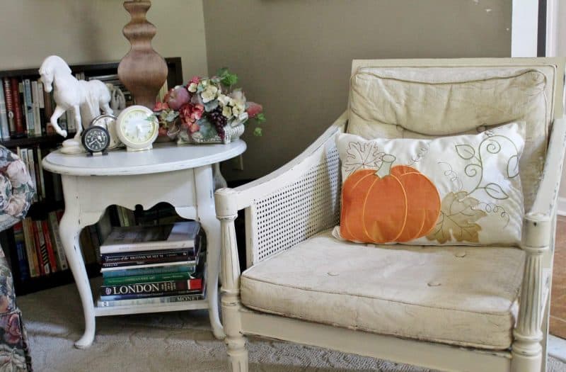 living room french style chair with pumpkin pillows