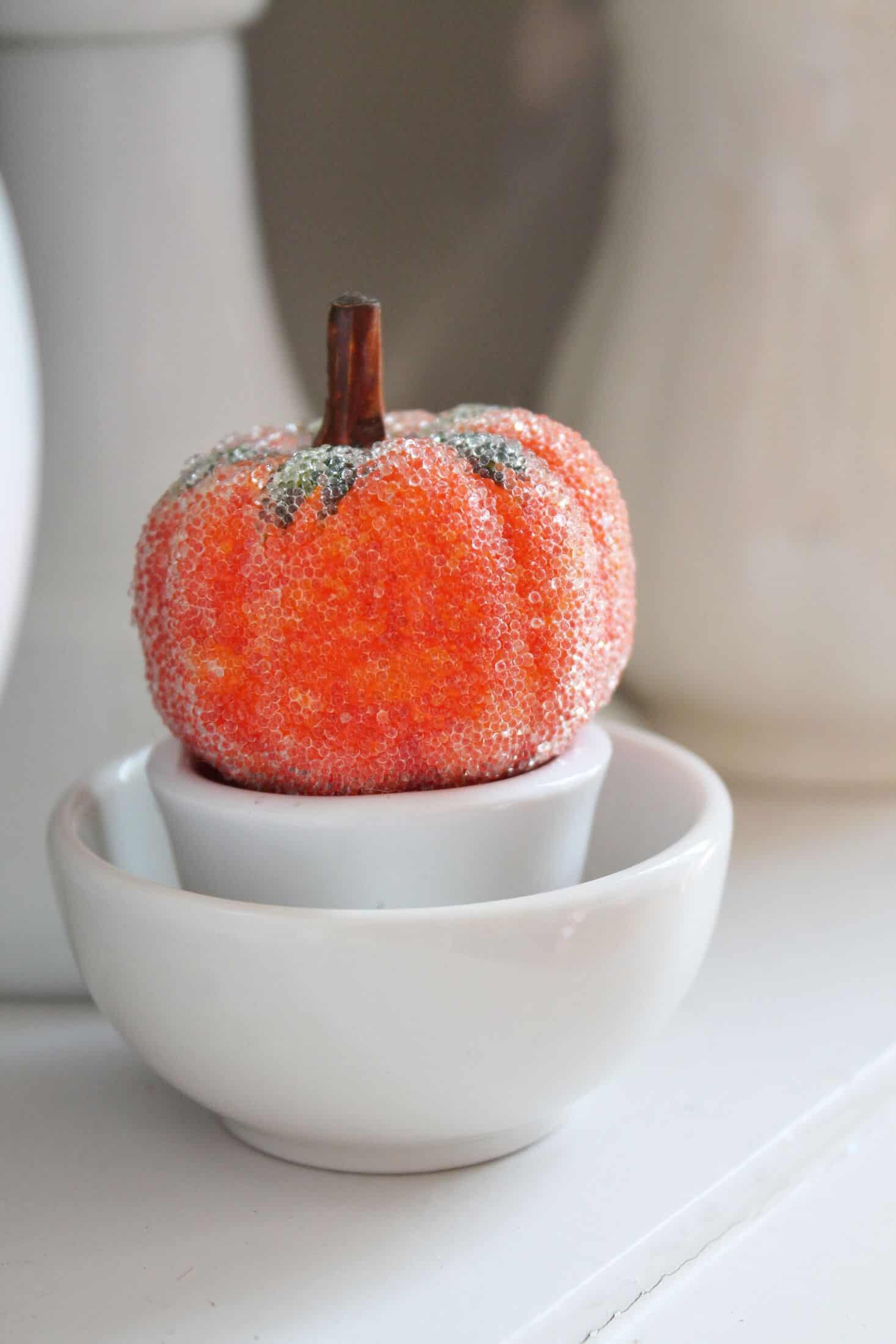 little pumpkin in ironstone bowls