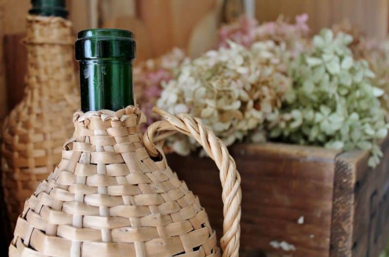 vintage rattan bottle