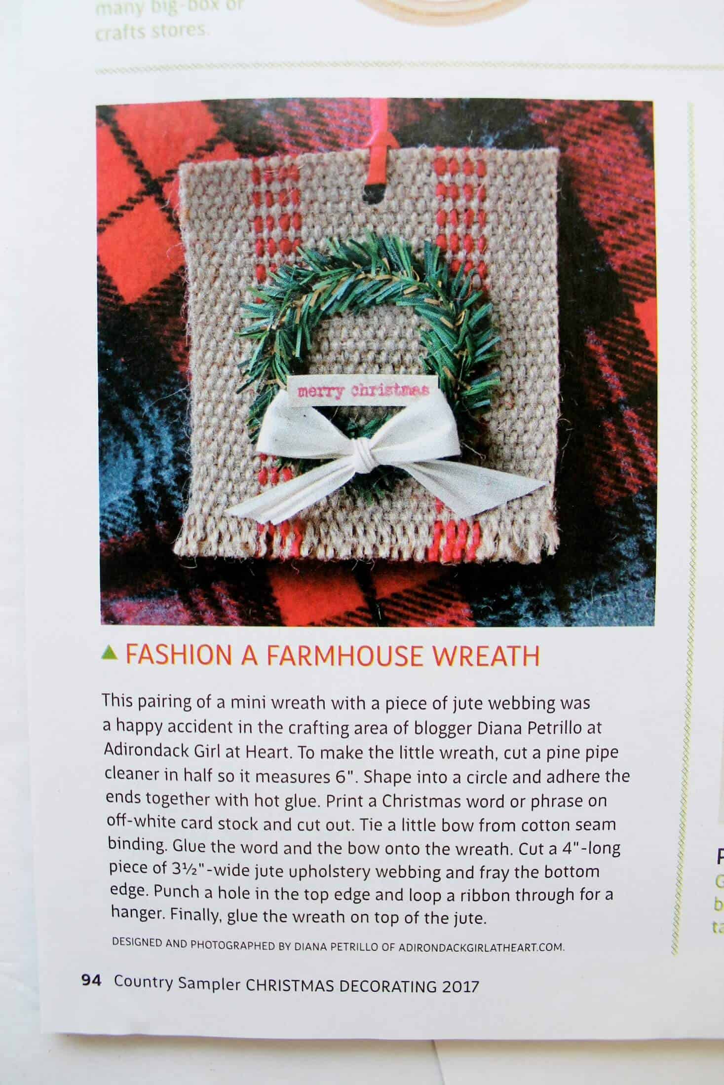 magazine article with farmhouse ornament