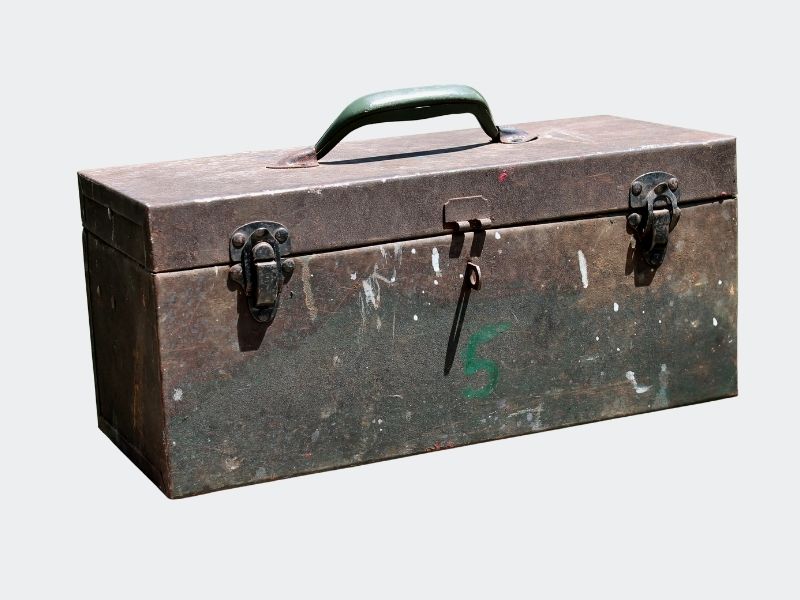 vintage brown metal tool box