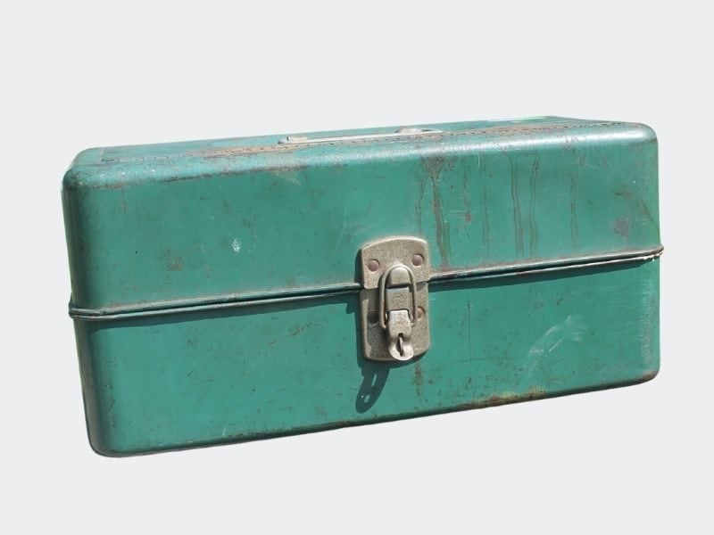 vintage green metal tool box