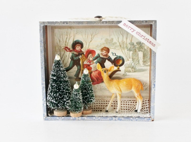 Christmas diorama with deer and trees embellished