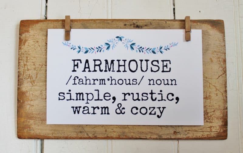 farmhouse printable on vintage wood display