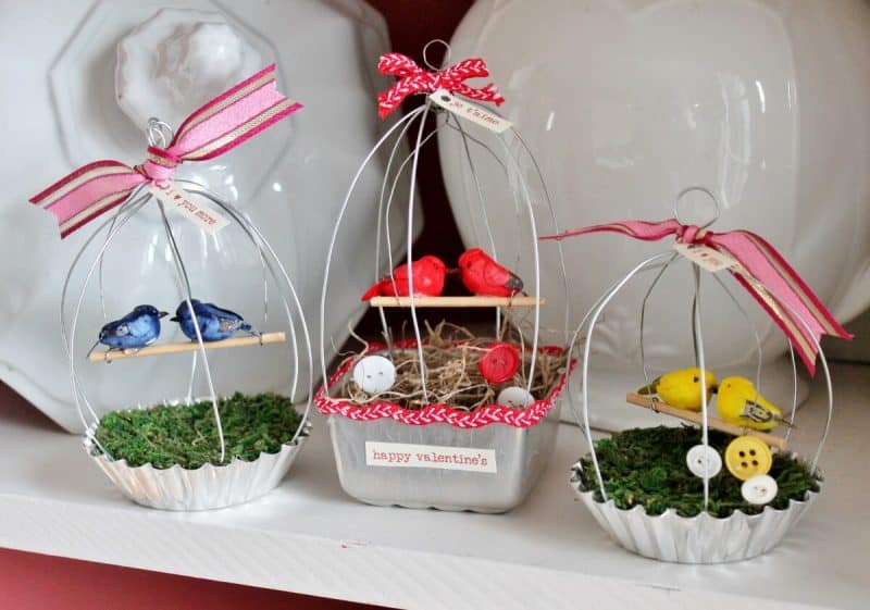 three vintage tart tin bird cages