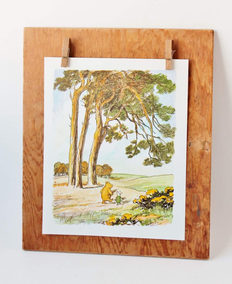 winne the pooh and piglet illustration on vintage wood display